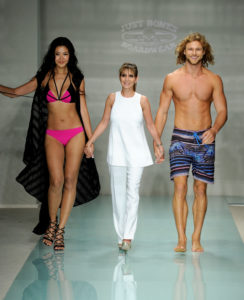 MIAMI BEACH, FL - JULY 14: Designer Jennifer Weisman (C) walks the runway with models at Just Bones Boardwear Runway Show during Art Hearts Fashion Miami Swim Week Presented by AIDS Healthcare Foundation at Collins Park on July 14, 2016 in Miami Beach, Florida. (Photo by Arun Nevader/Getty Images for Art Hearts Fashion )