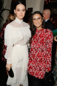 LOS ANGELES, CA - OCTOBER 26:  Singer Katy Perry and actress Demi Moore at the CFDA/Vogue Fashion Fund Show and Tea presented by kate spade new york at Chateau Marmont on October 26, 2016 in Los Angeles, California.  (Photo by Jeff Vespa/Getty Images for CFDA/Vogue )